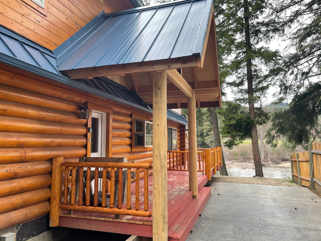 LOVITTS EMERALD GOLD STAIN ON THIS LOG HOME
