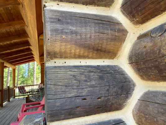 WOOD DYE ON LOGS FADED BY SUN