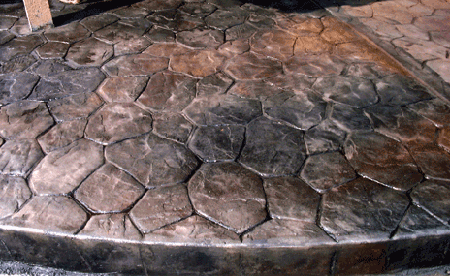 Stamped Concrete sealed with Lovitt's Pur-Gloss super shiny sealer